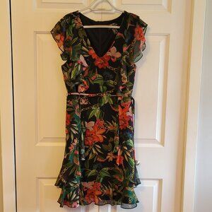 Lovely Floral Flutter Sleeve Dress